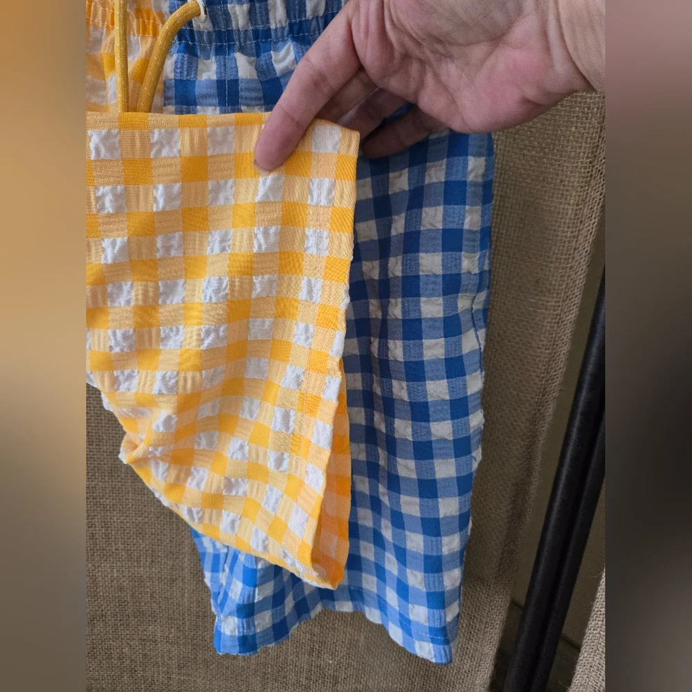 Boy's Wonder Nation Yellow Blue Gingham Seersucker Swim Trunks Size 8 - Picture 3 of 11